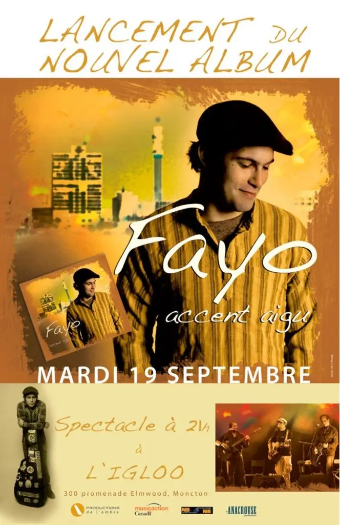 Fayo album release poster, concert September 19, Moncton.
